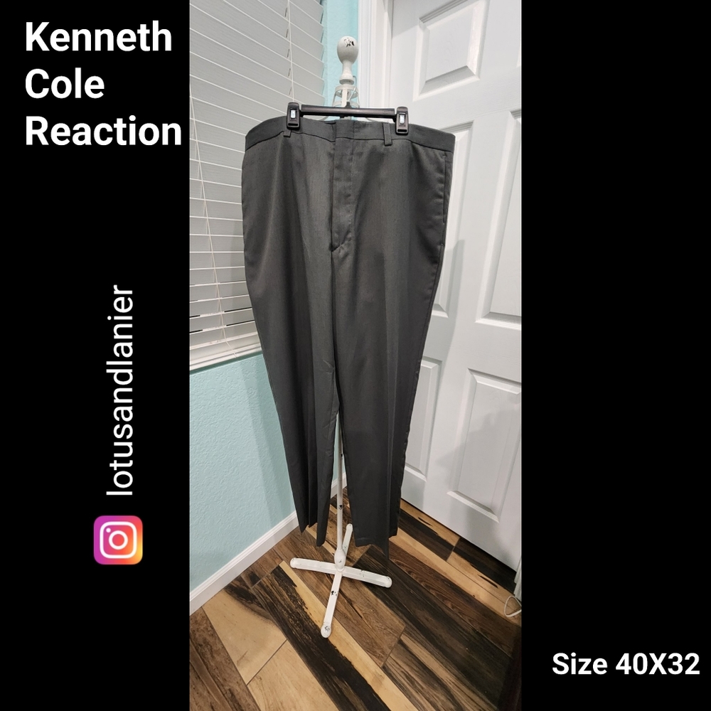 Kenneth Cole Reaction Gray Flat Front Pants Sz 40X32